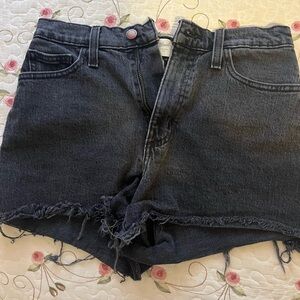 Black Jean Shorts Distressed Mid-Thigh